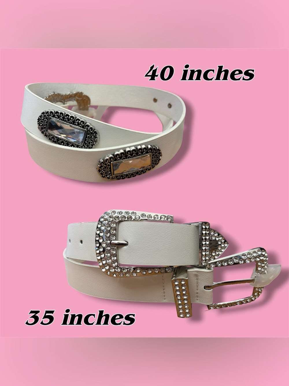 BUNDLE OF 2 White Crystal Accent Women's Belt - Unbranded
